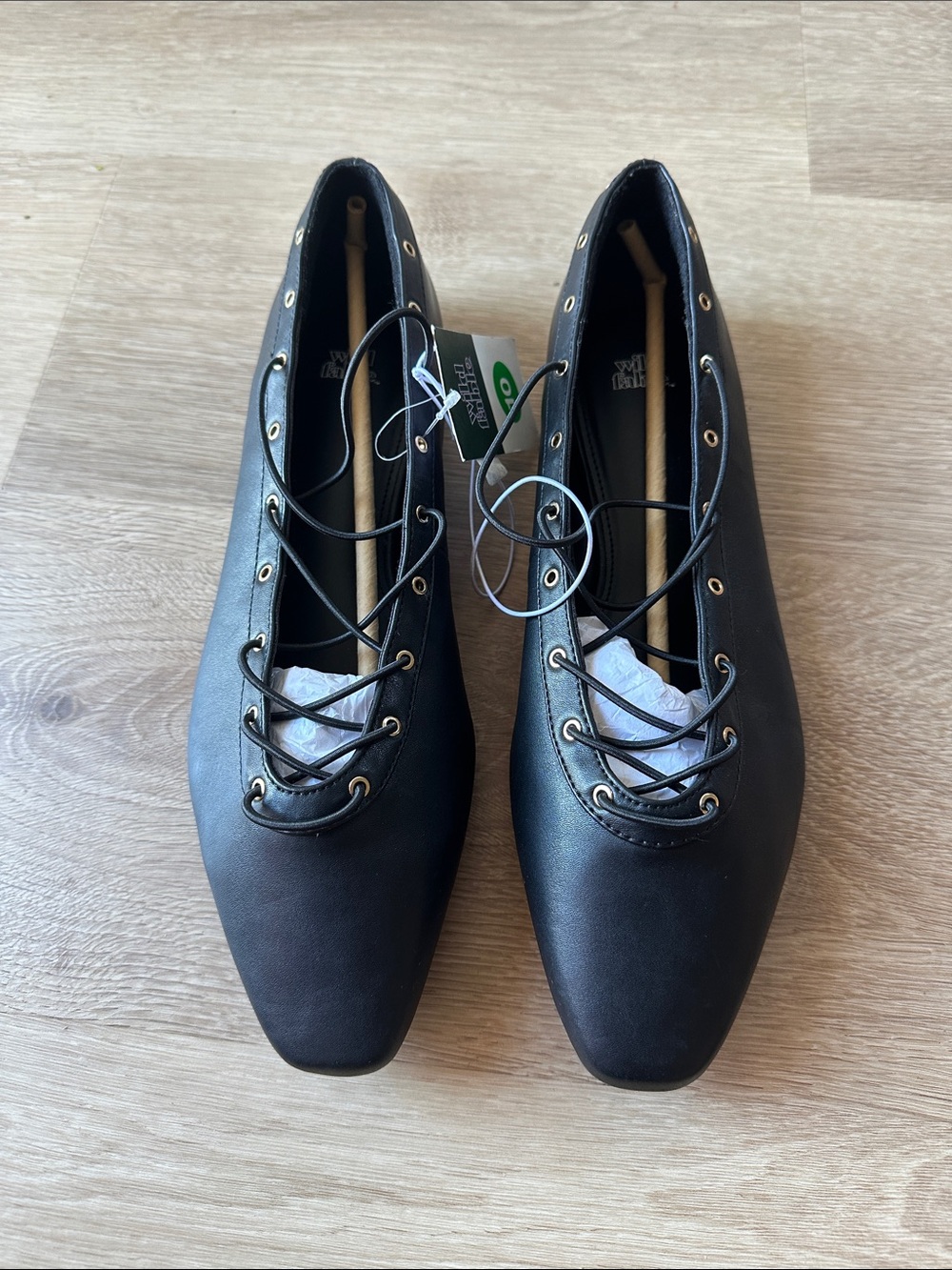 Classic Black Lace-Up Pointed Flats